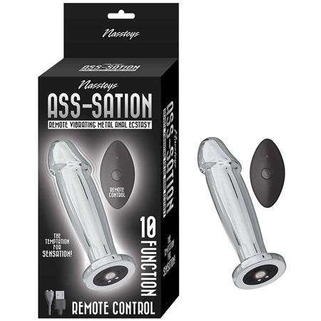 Nasstoys Ass-Sation Vibrating Metal Anal Plug With Remote - Silver by Vibrators and Massagers