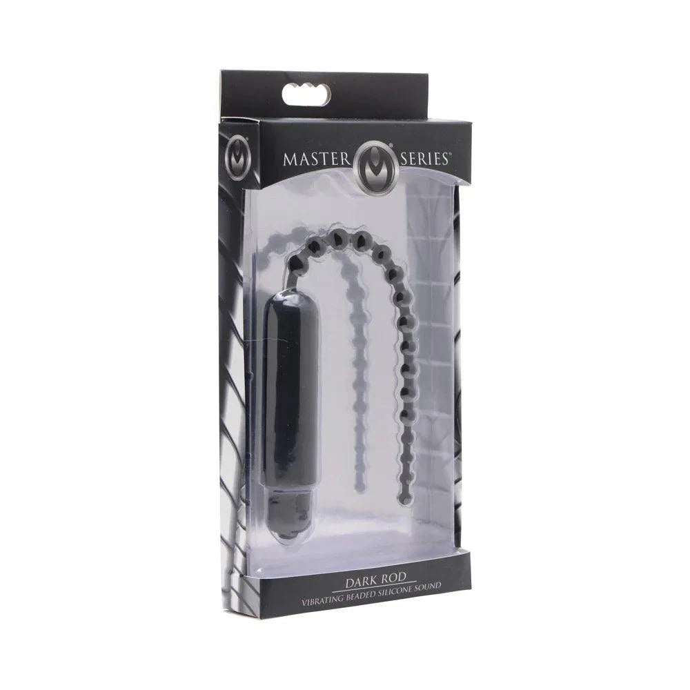 Master Series Dark Rod Vibrating Beaded Silicone Sound in packaging.