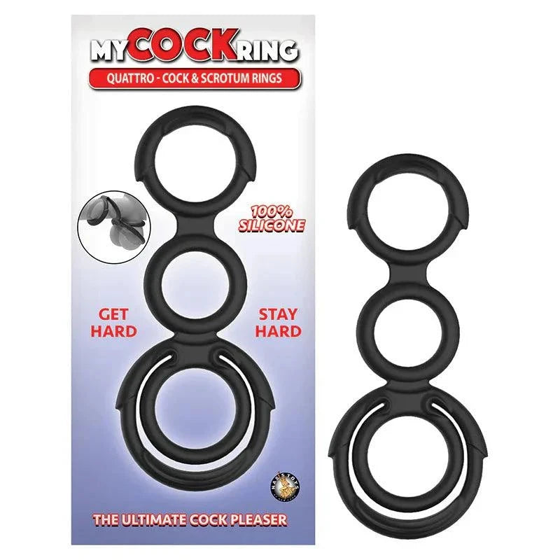 My Cockring Quattro Cock & Scrotum Rings Black by Cock & Balls