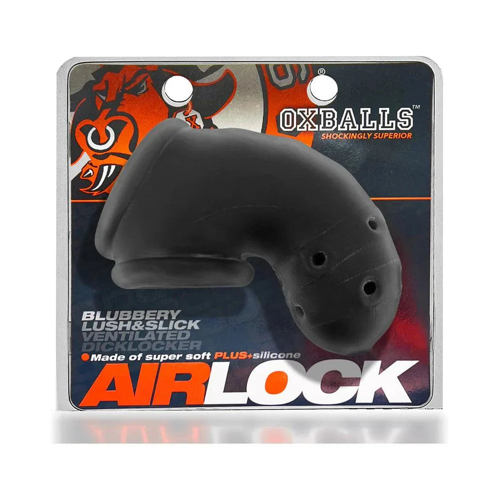 OxBalls Airlock Air-Lite vented chastity device in packaging, showcasing ventilation holes.
