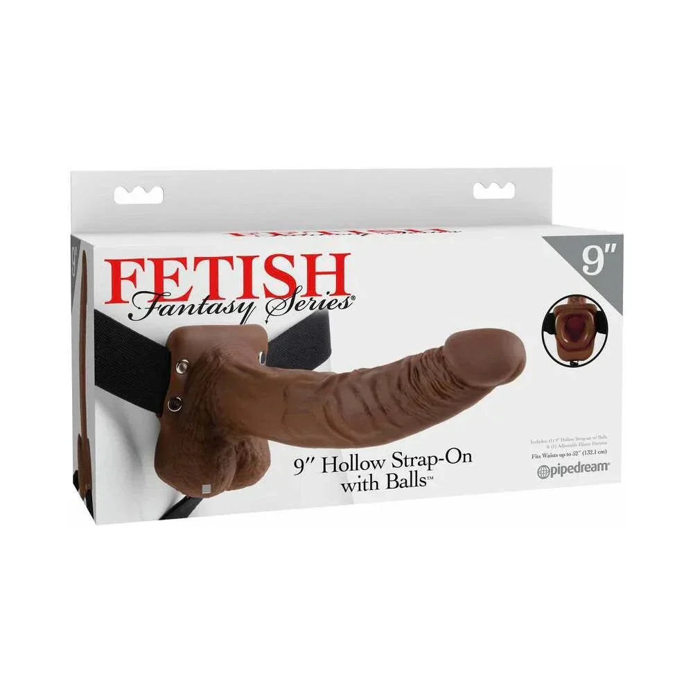 Fetish Fantasy Series 9-inch brown and black hollow strap-on with realistic balls and adjustable harness