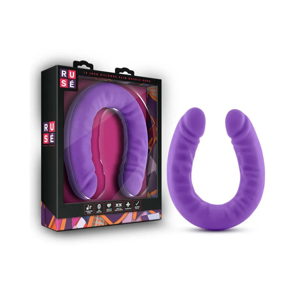 Ruse Realistic 18 in. Silicone Slim Double Dong, dual-ended dildo, U-shaped, premium silicone, realistic detail, ultrasmooth surface.