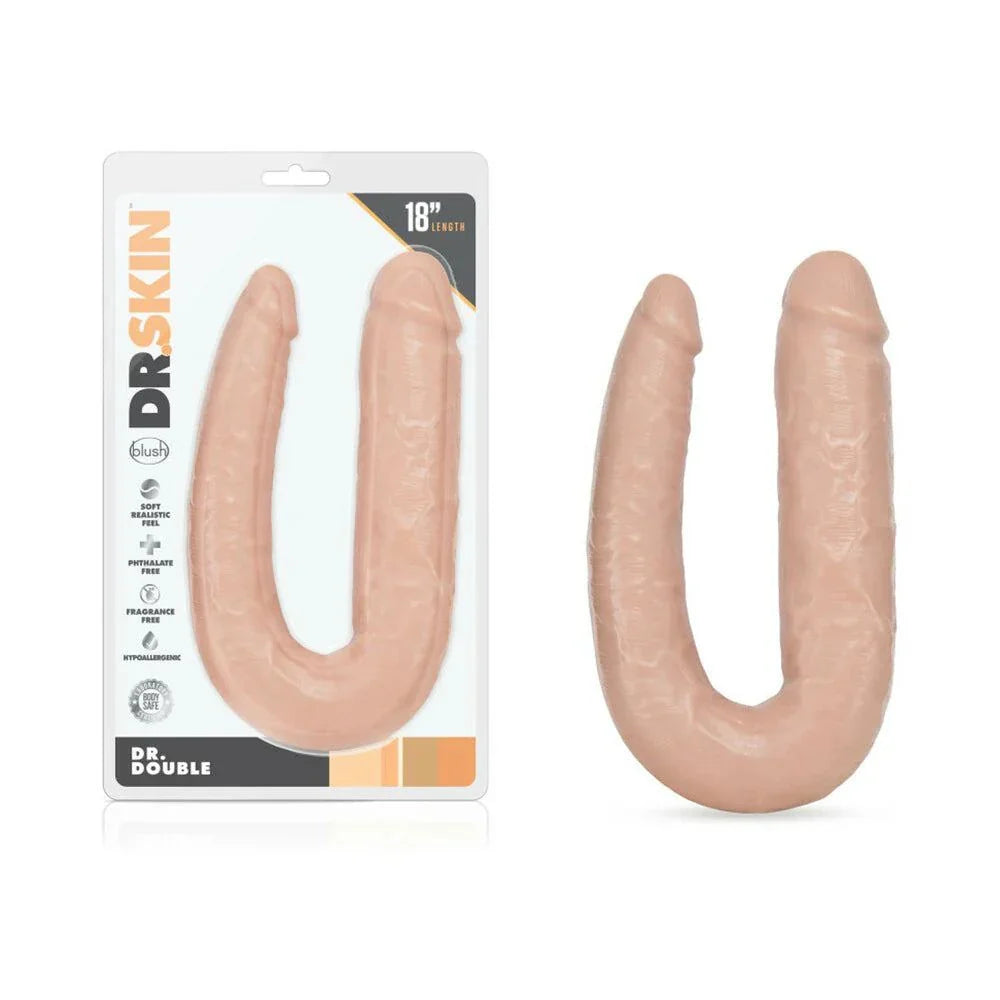 Realistic 18 inch silicone dual-ended slim double dong dildo with natural curve and varied girth by Ruse and Dr. Skin