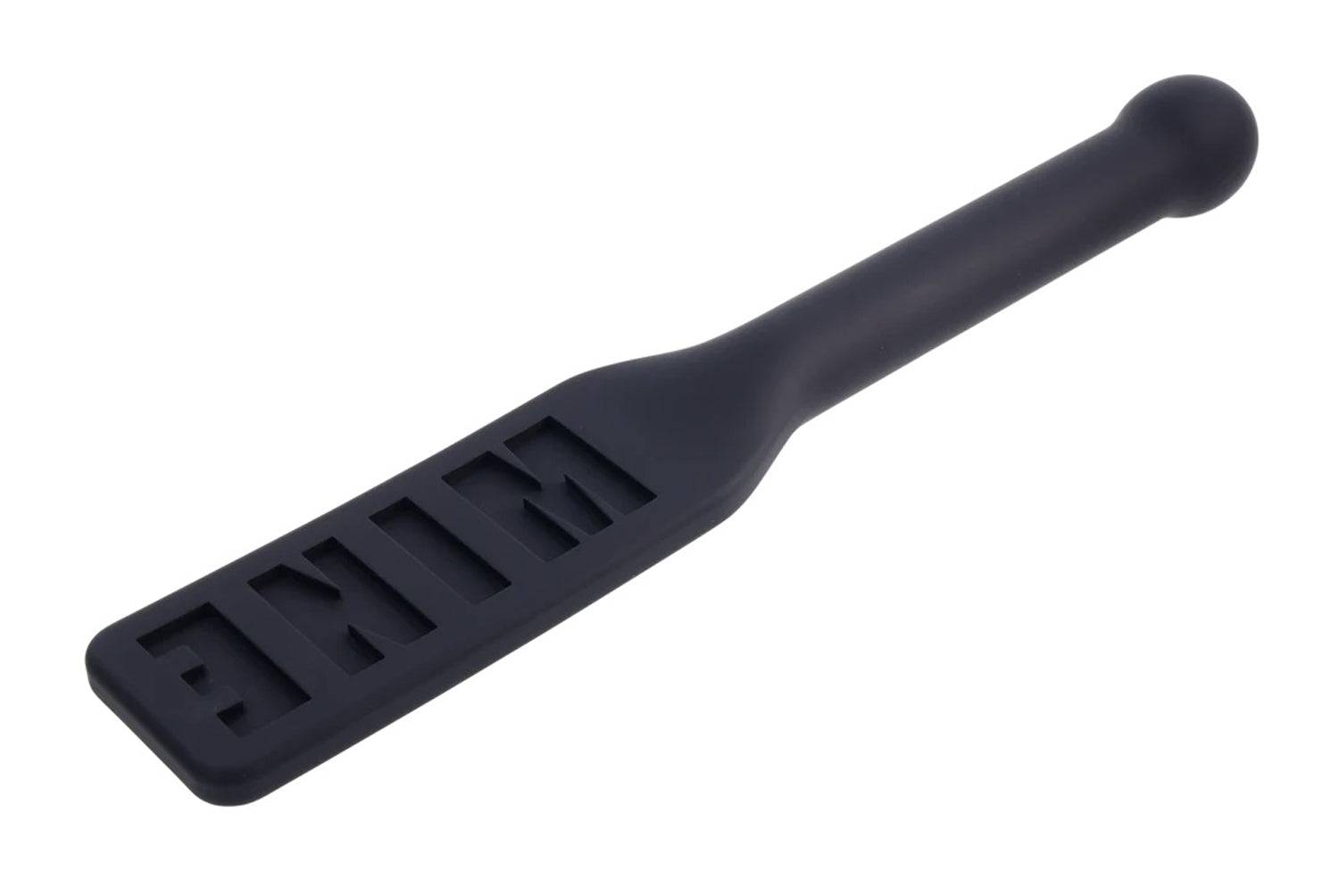 Edge Mine Silicone Paddle in black with "MINE" imprint, crafted for intimate play.