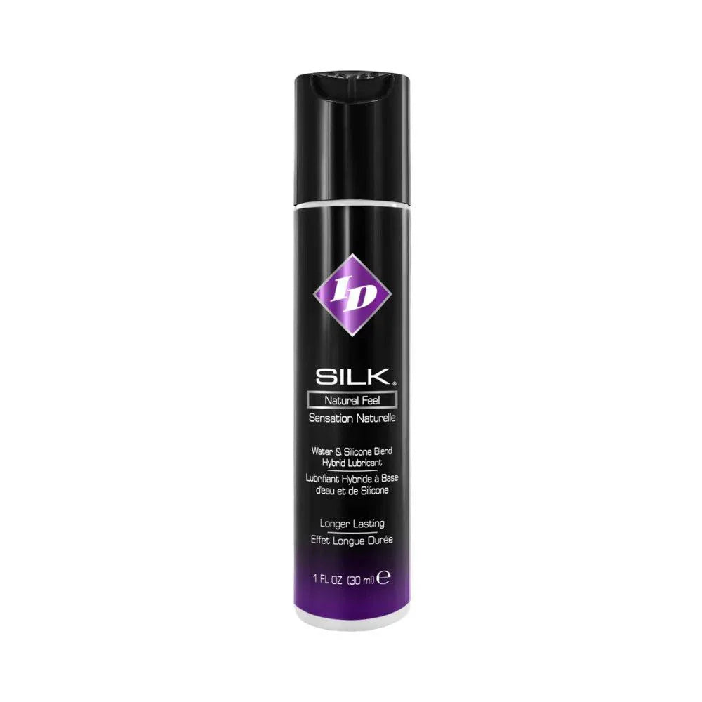 ID Silk Hybrid Lubricant bottle with premium long-lasting formula for smooth, natural feel.