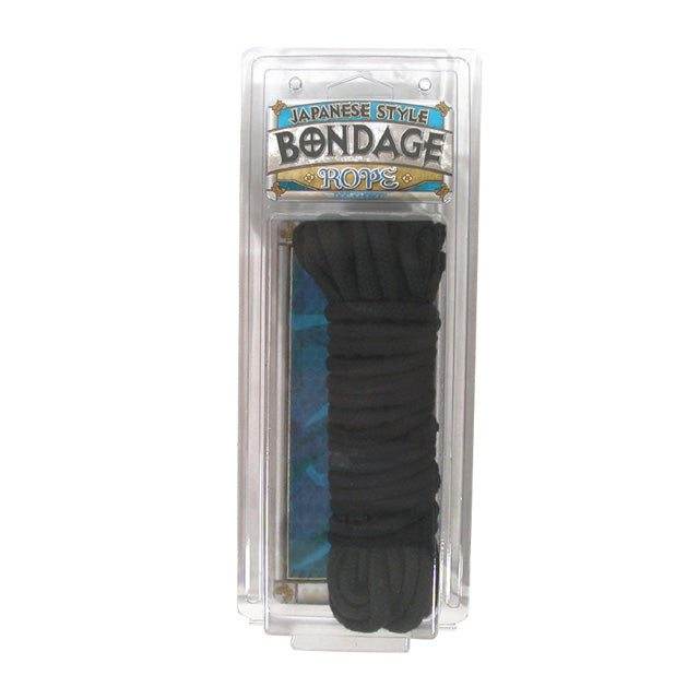 Black cotton bondage rope in packaging, 30 feet long.