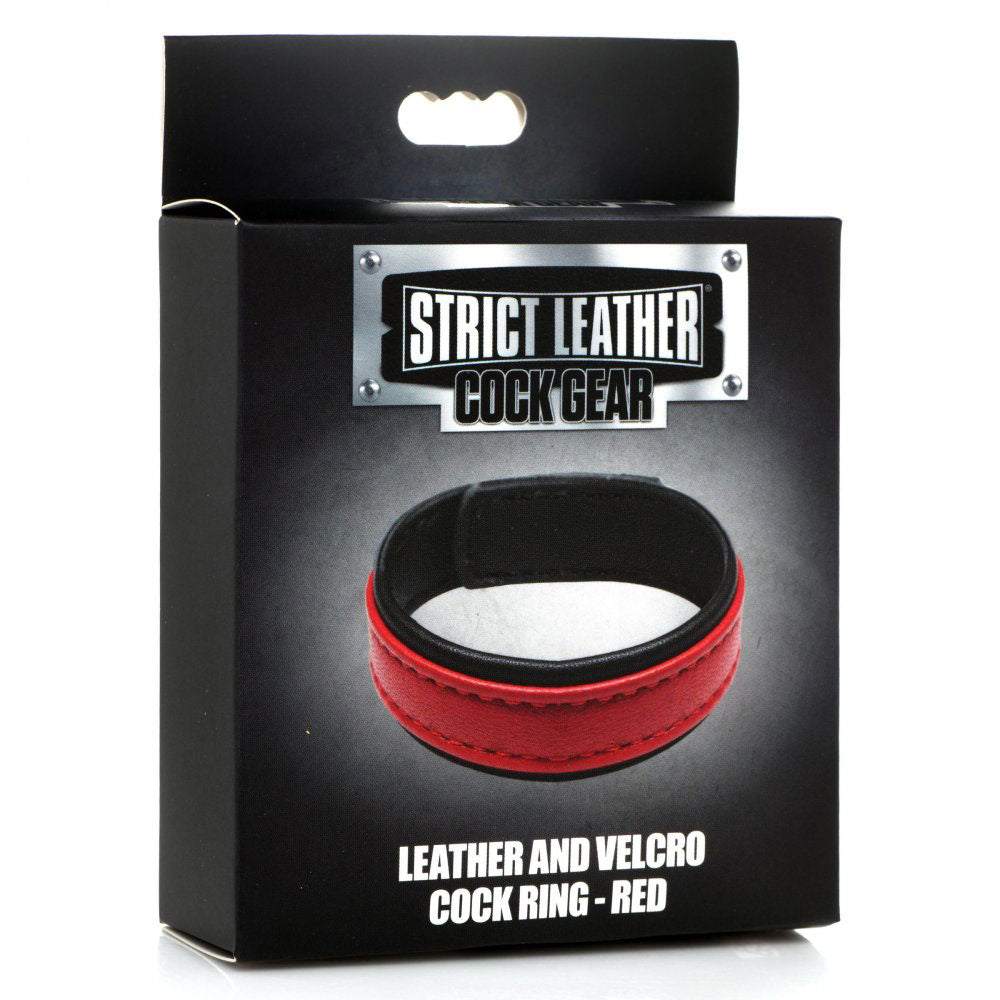 Leather and Velcro Cock Ring - Red by Cock & Balls