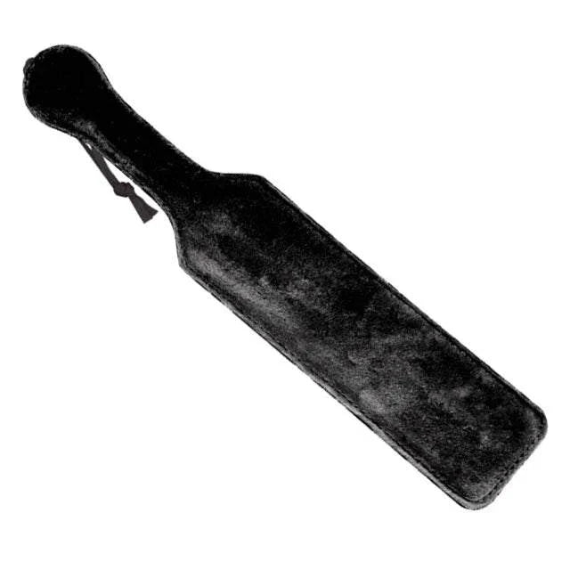 Black Sportsheets dual-sided leather and fur paddle for sensation play.