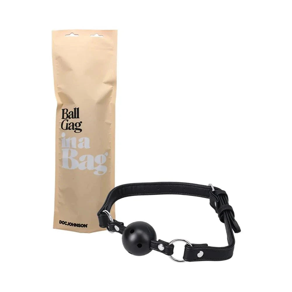 Doc Johnson Ball Gag In A Bag Faux Leather Breathable Black by Bondage & Fetish Toys