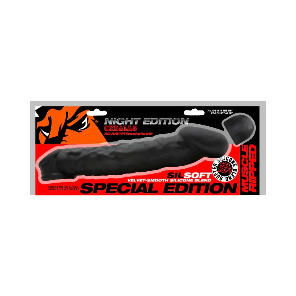 Oxballs Muscle Ripped inner ribbed velvet-smooth black silicone cocksheath special edition Night