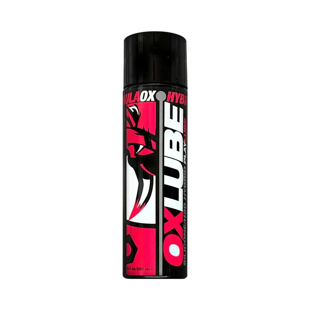 Oxballs FormulaOX HYBRID OXLube 8.5 oz bottle with black, red, and white packaging for versatile water and silicone-based lubrication.