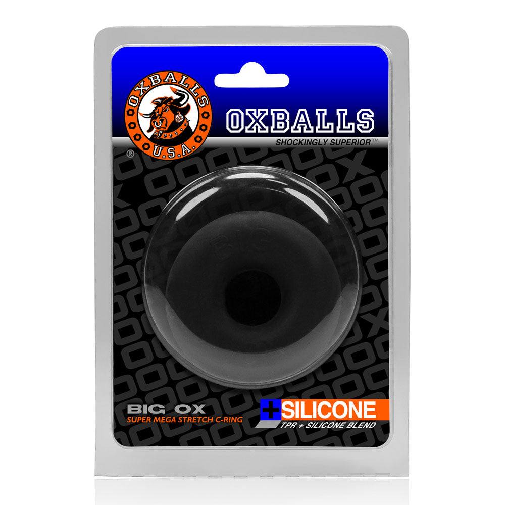 Black Oxballs Big Ox Cockring made of soft, stretchy plus silicone in retail packaging