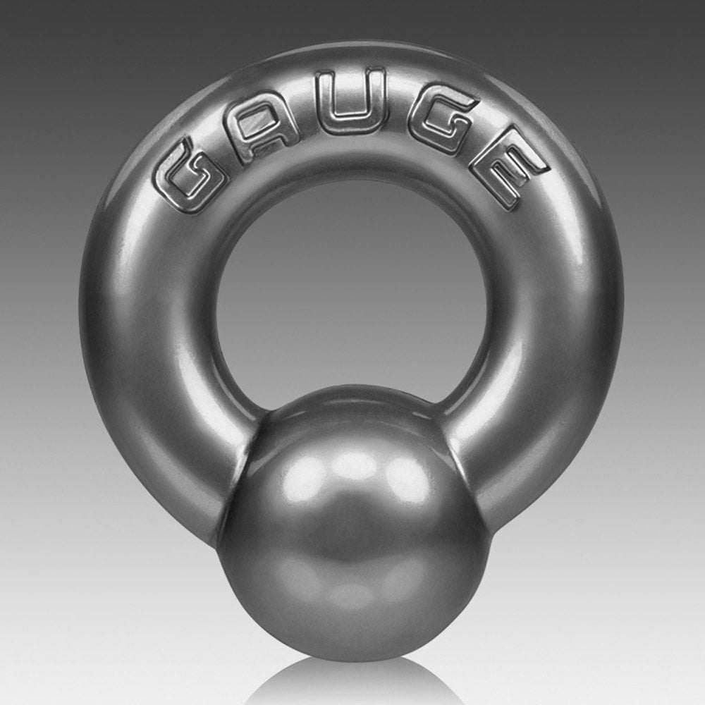 Oxballs Gauge Cockring in steel color made from flexible SuperFLEXtpr material with a thick ball pressure point