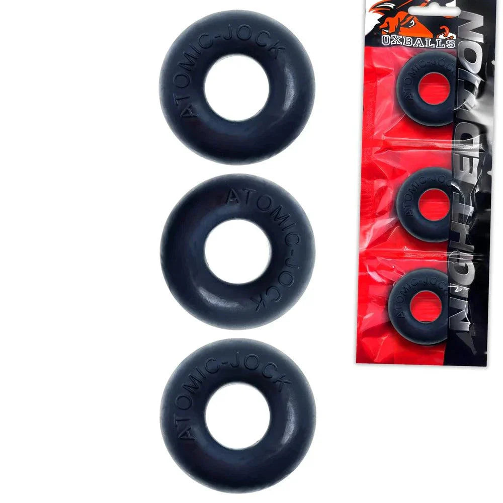 OxBalls Ringer Cockring 3-pack in night black silicone blend with stretchy, silky smooth finish and durable design