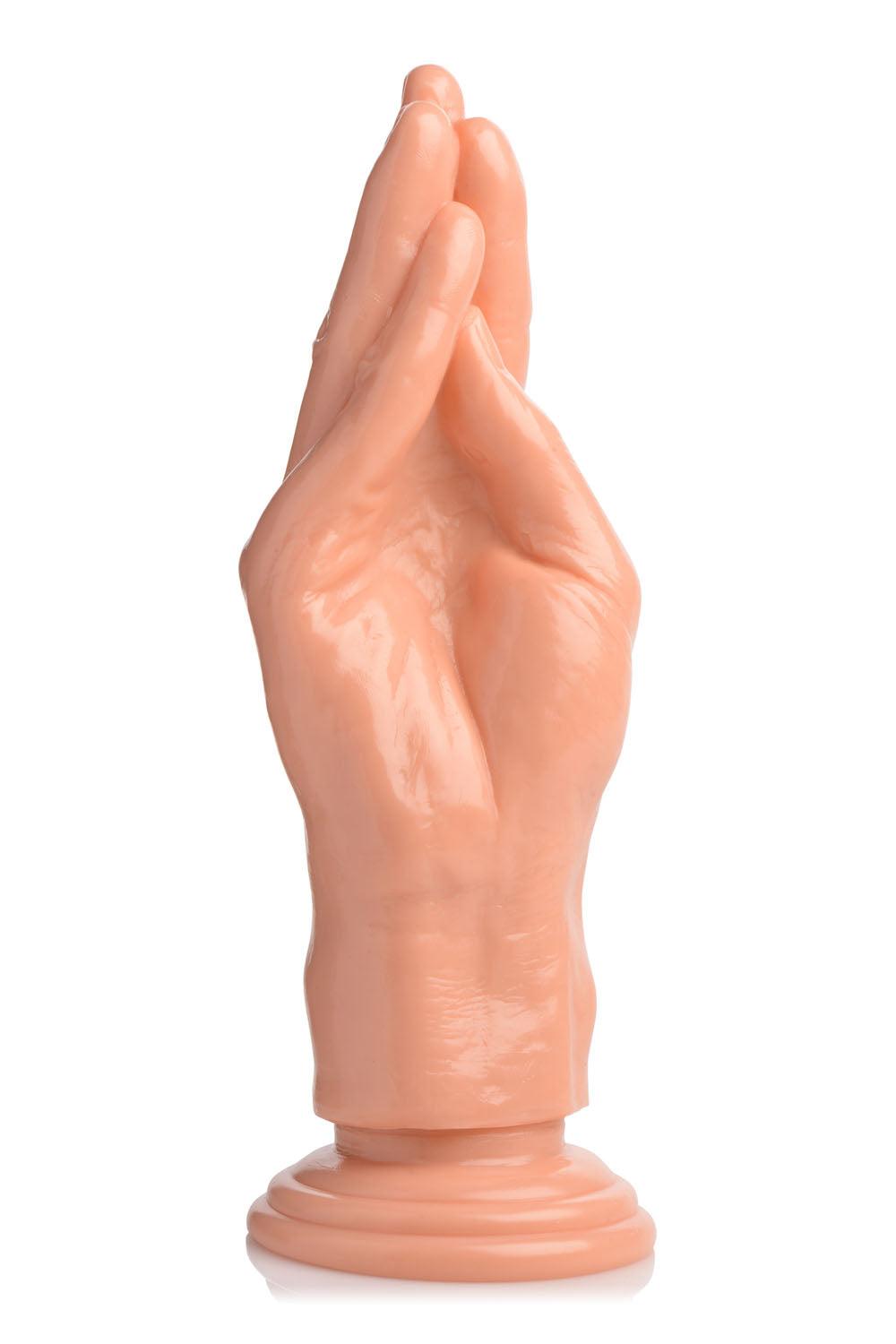Flesh-colored realistic fisting hand dildo with suction cup base for safe and hands-free intimate play