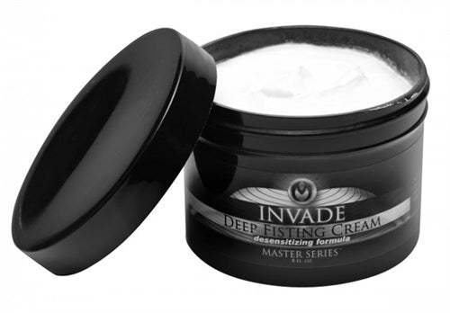 Invade Deep Fisting Cream 8 oz black jar with creamy numbing lubricant for anal play