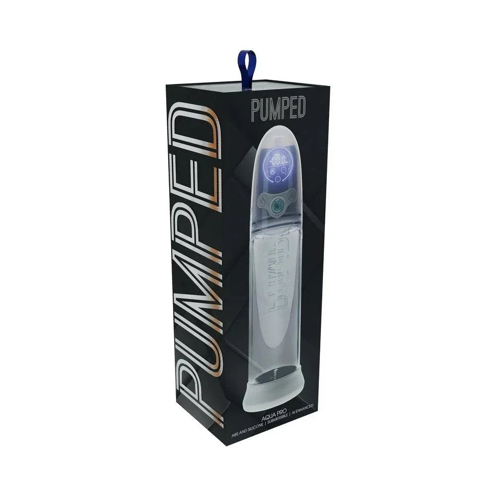 Pumped Aqua-Pro submersible automatic AI-enabled gray vacuum pump for erectile enhancement in sleek packaging