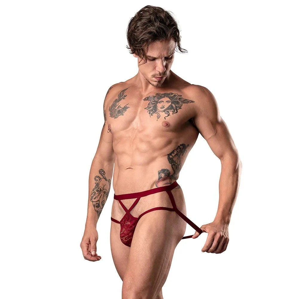 Male Power The Matchmaker Strappy Jock Burgundy L/XL by Apparel