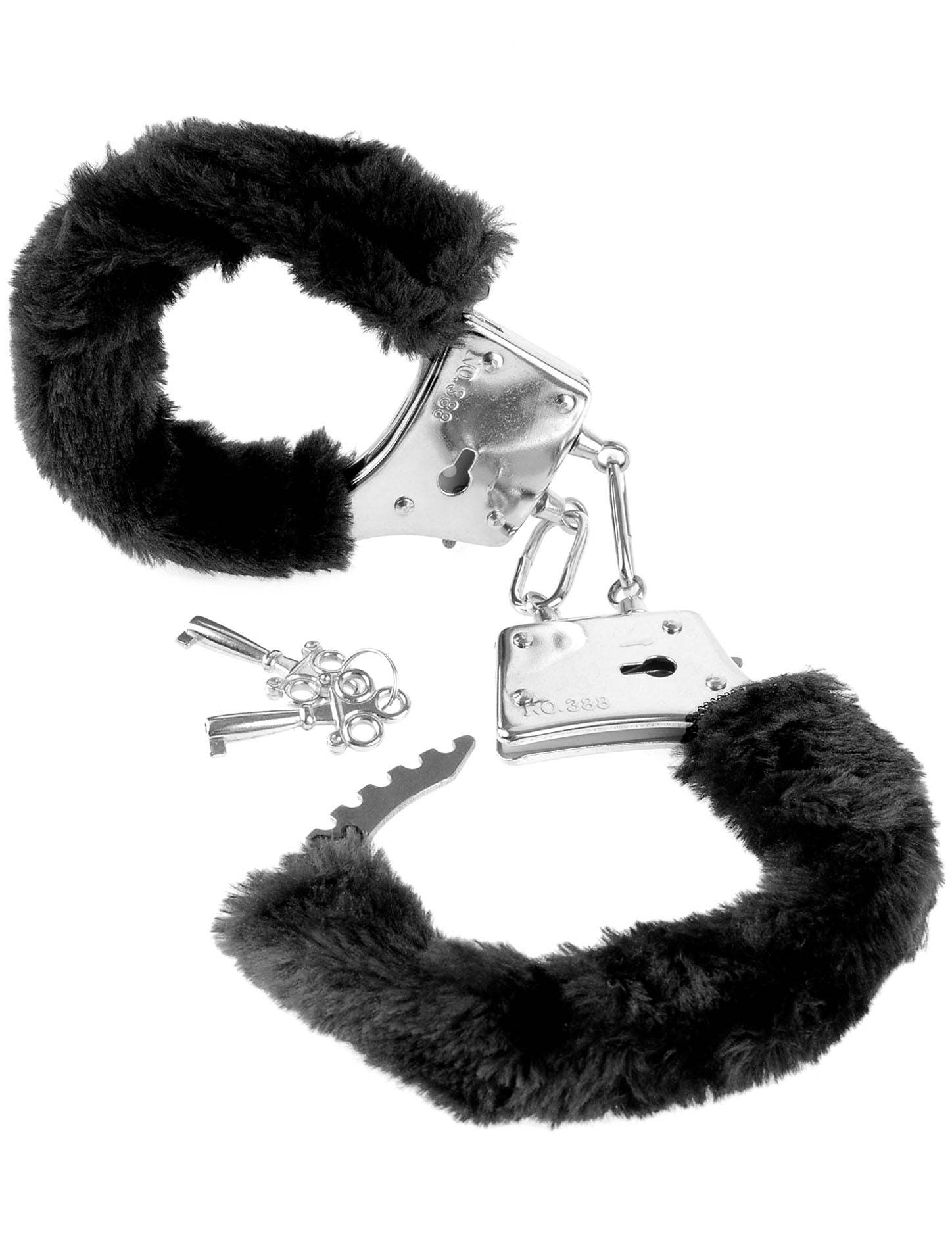 Fetish Fantasy Series Beginner's black furry cuffs with metal lock and keys for comfortable restraint