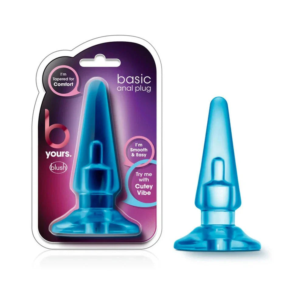 Blue Basic Anal Plug for beginners with tapered tip and easy-grip base, compatible with Cutey Vibe.