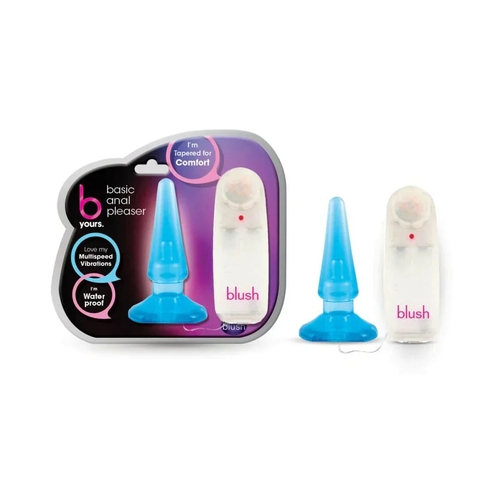 B Yours Basic Anal Pleaser blue remote-controlled vibrating anal plug with multi-speed settings and waterproof design