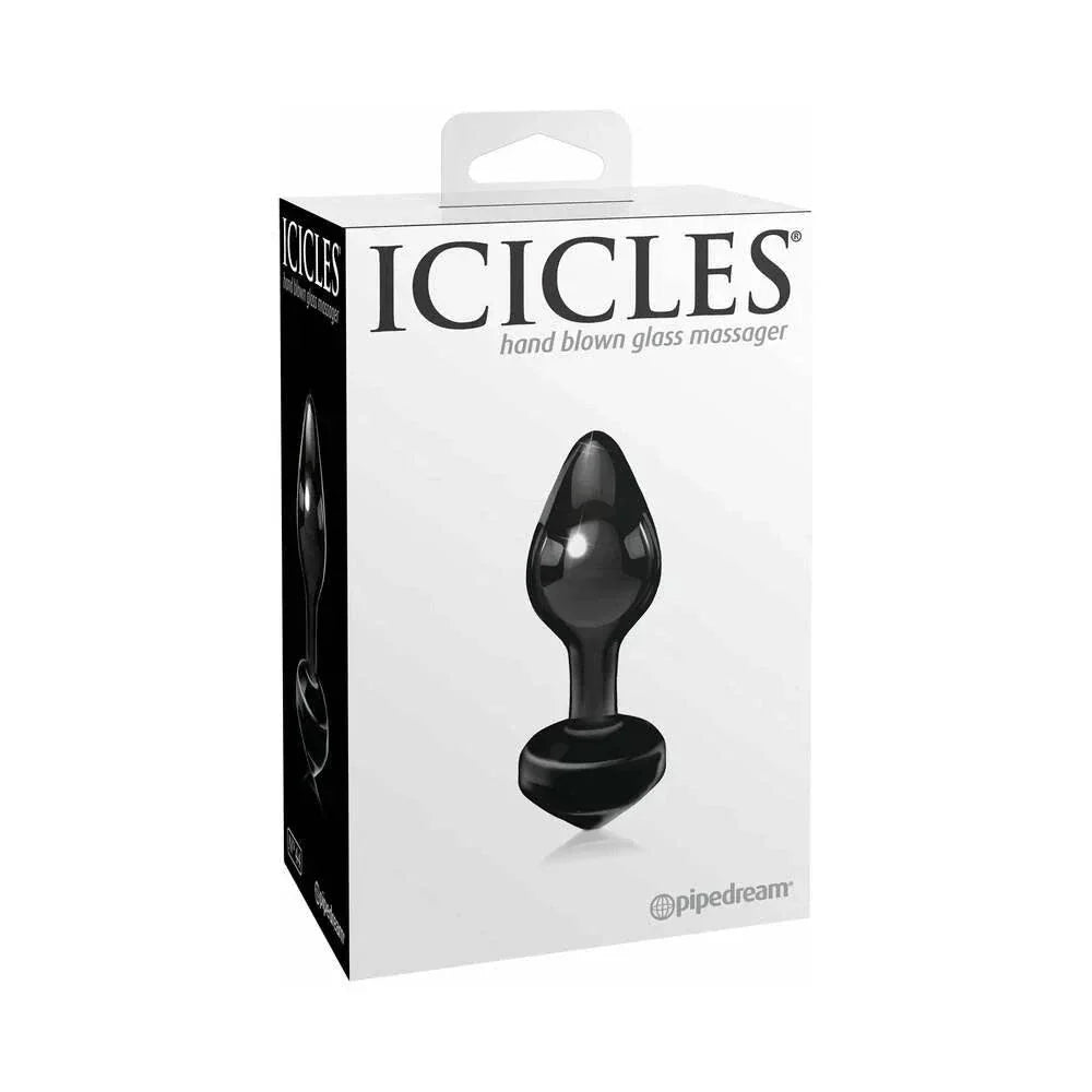 Icicles No. 44 Glass black hand-blown glass anal plug with tapered tip and ergonomic base for beginners