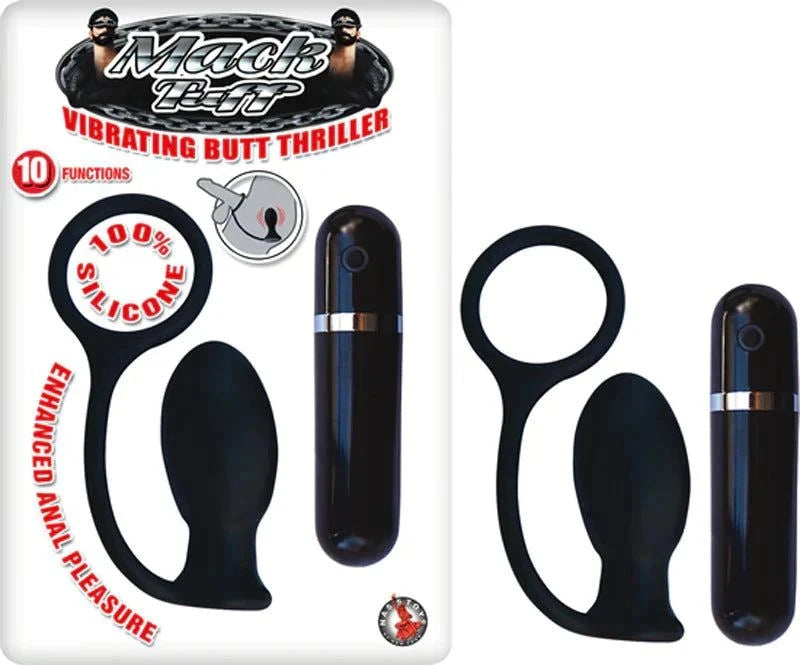 Mack Tuff Vibrating Butt Thriller Silicone Multispeed Cock Ring And Anal Plug (Black) by Vibrators and Massagers