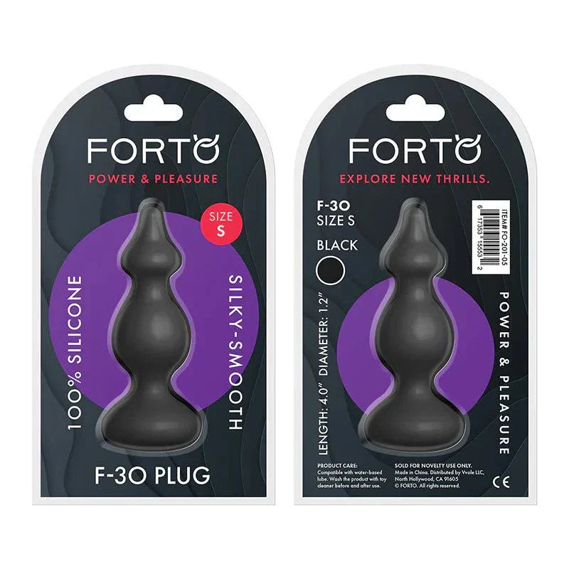 Forto F-30 Pointer Silicone anal plug in black with tapered, multi-cone design, size small, made from 100% silky-smooth silicone for comfortable and safe use