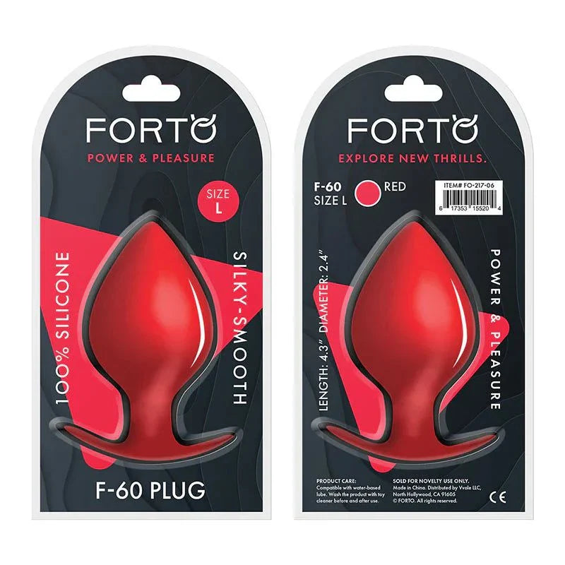 Forto F-60 Spade large red silicone anal plug with ergonomic flared base in retail packaging