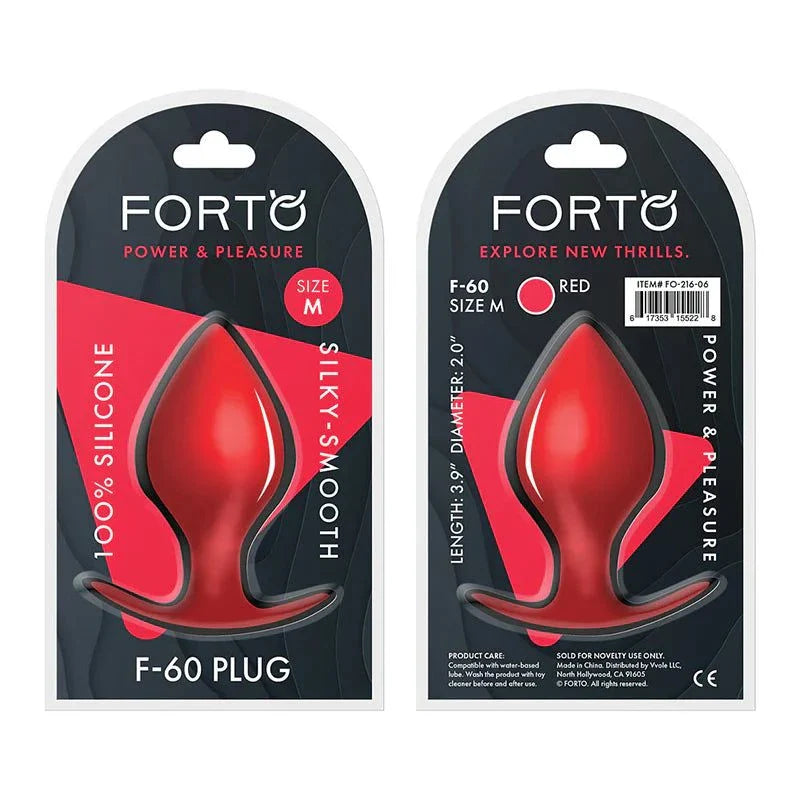 Forto F-60 Spade medium red silicone anal plug with ergonomic flared base and silky-smooth finish