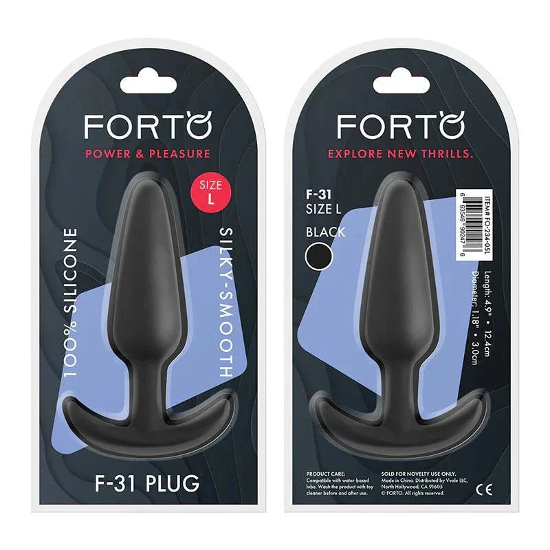 Forto F-31 silicone anal plug in large size, sleek black, body-safe, smooth surface, flexible and firm design