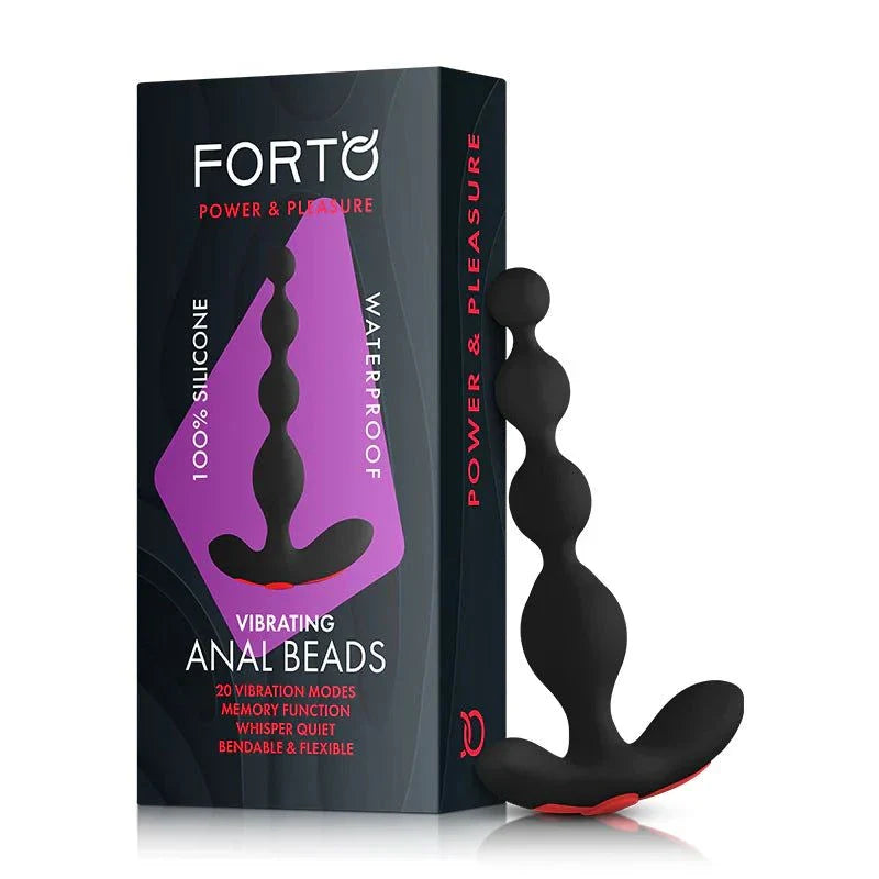 Forto Vibrating Anal Beads black rechargeable silicone plug with 20 vibration modes and waterproof design