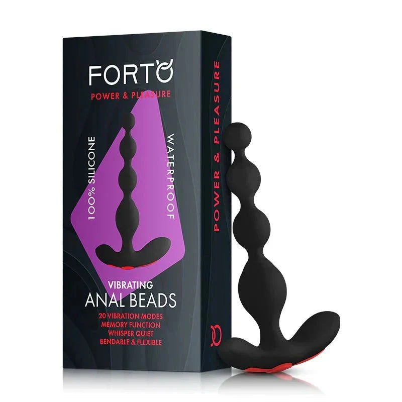Forto Vibrating Anal Beads Rechargeable Silicone Plug Black by Anal Toys & Stimulators