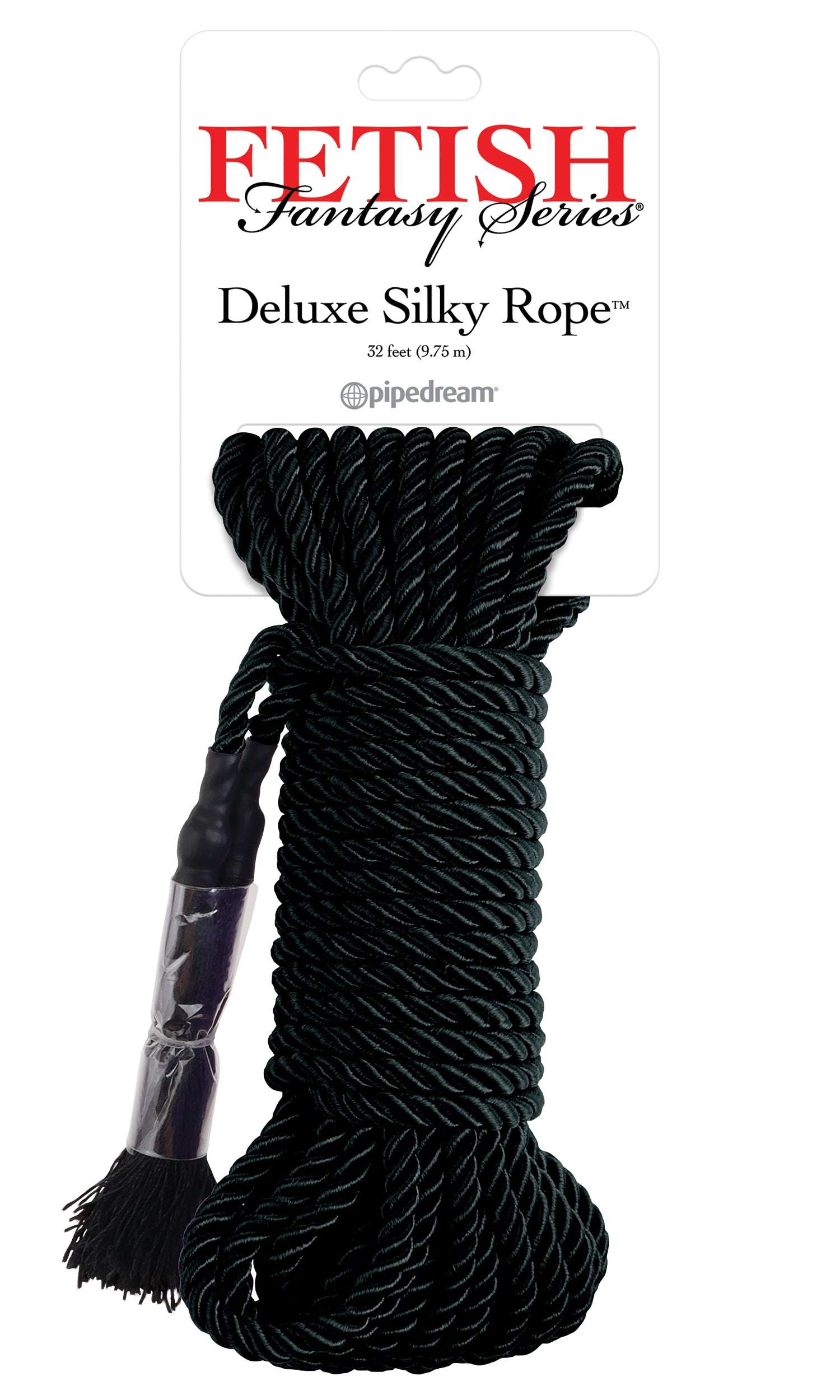 Fetish Fantasy Series Deluxe Silky Rope in black, 32 feet long, soft and silky bondage rope for sensual play and Shibari-style ties
