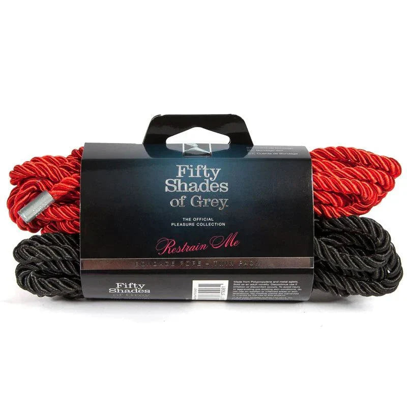 Fifty Shades of Grey Restrain Me Bondage Rope twin pack in red and black with silky texture for restraint play
