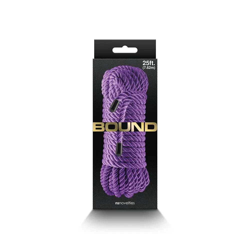 Purple 25 ft. bound rope in black packaging with bold gold "BOUND" text for versatile use.
