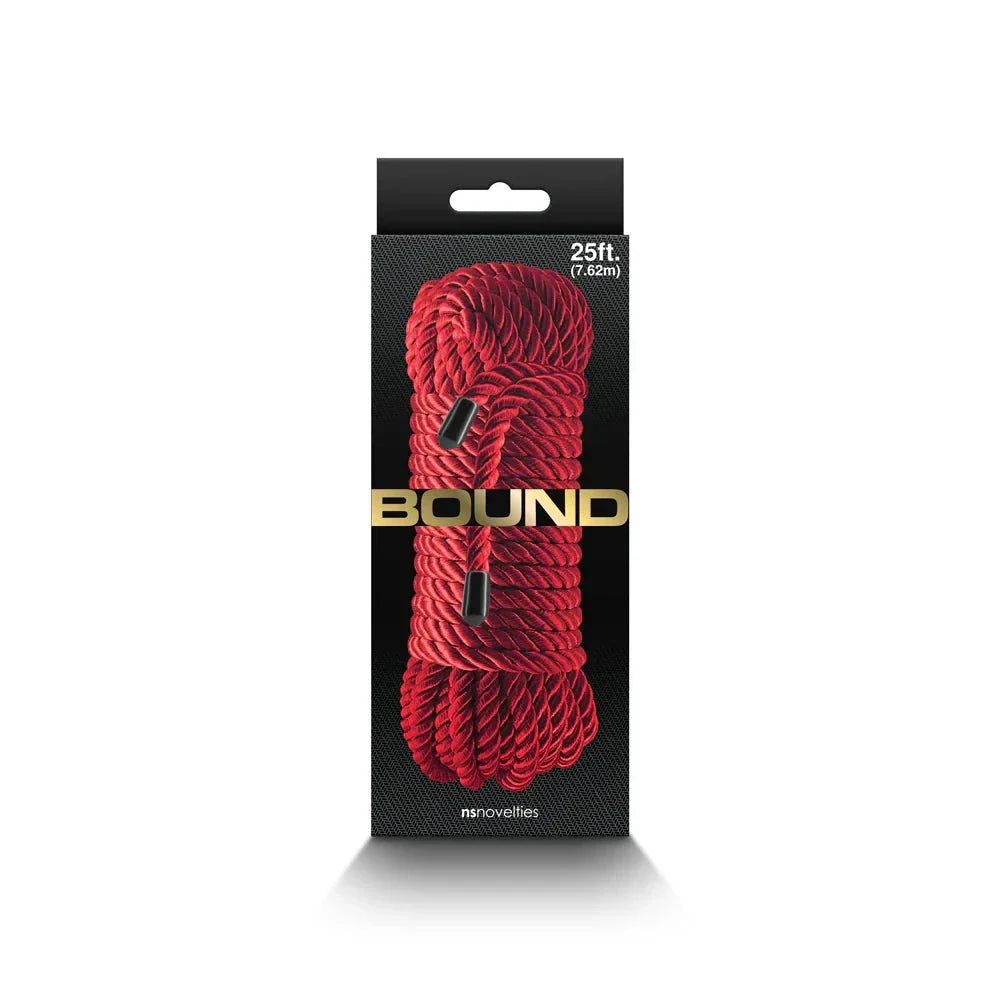 Red Bound Rope 25 ft. durable and stylish for decorative and versatile uses in black packaging