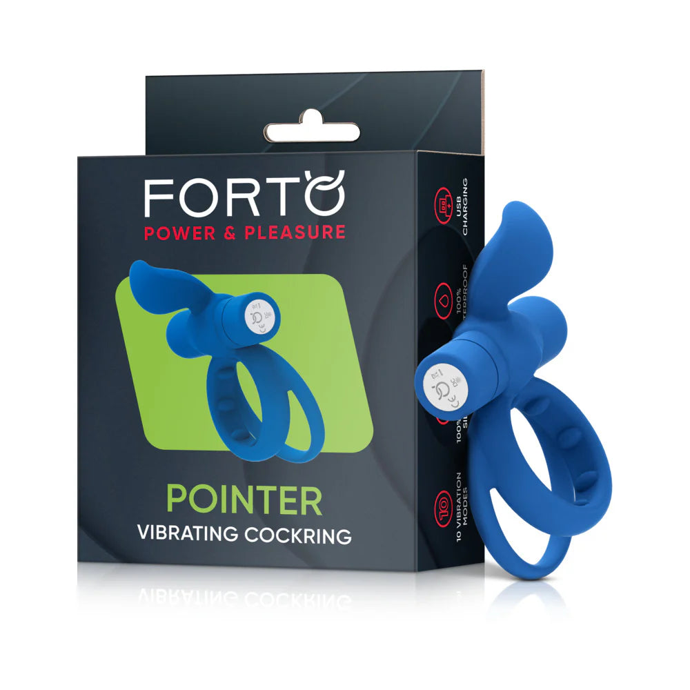 Forto Pointer Rechargeable Silicone Vibrating Dual Cockring with External Stimulator by Cock & Balls