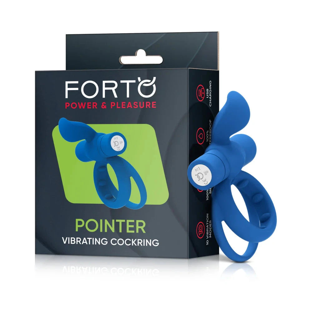 Forto Pointer Rechargeable Silicone Vibrating Dual Cockring with External Stimulator by Cock & Balls