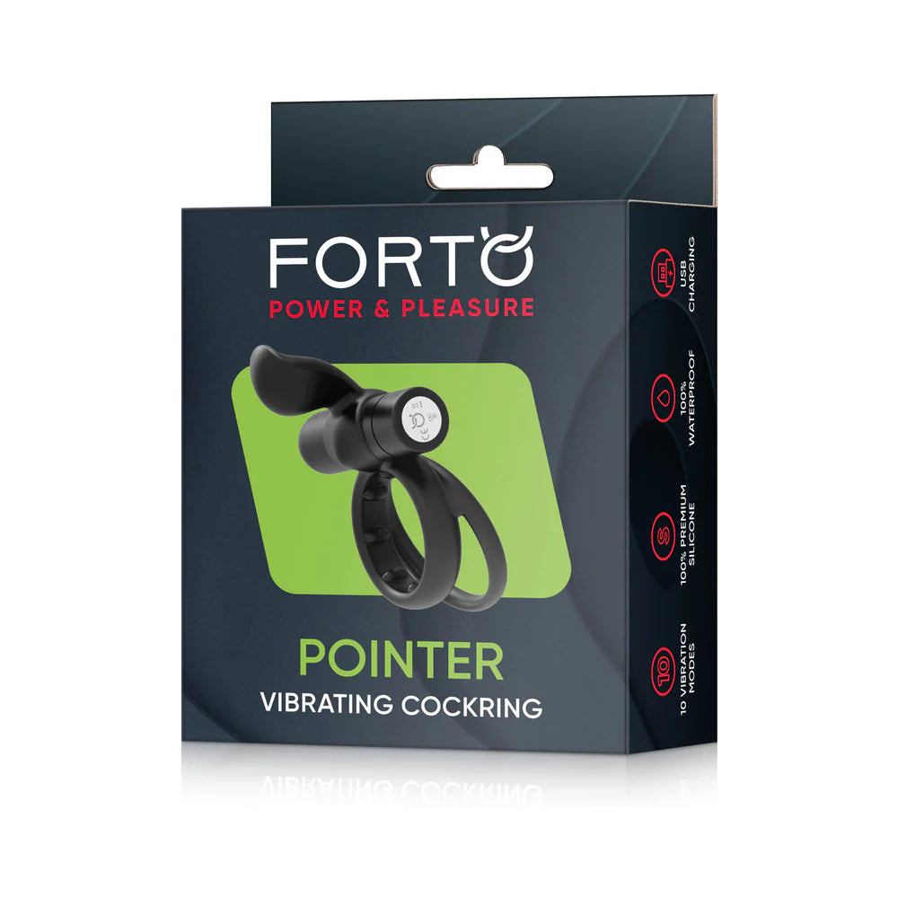 Forto Pointer Rechargeable Silicone Vibrating Dual Cockring with External Stimulator by Cock & Balls