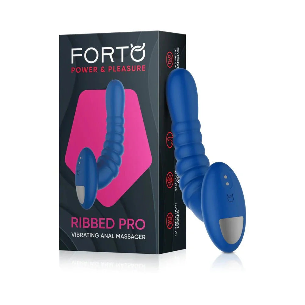 Forto Ribbed Pro rechargeable silicone vibrating anal massager with ergonomic design and ribbed texture.