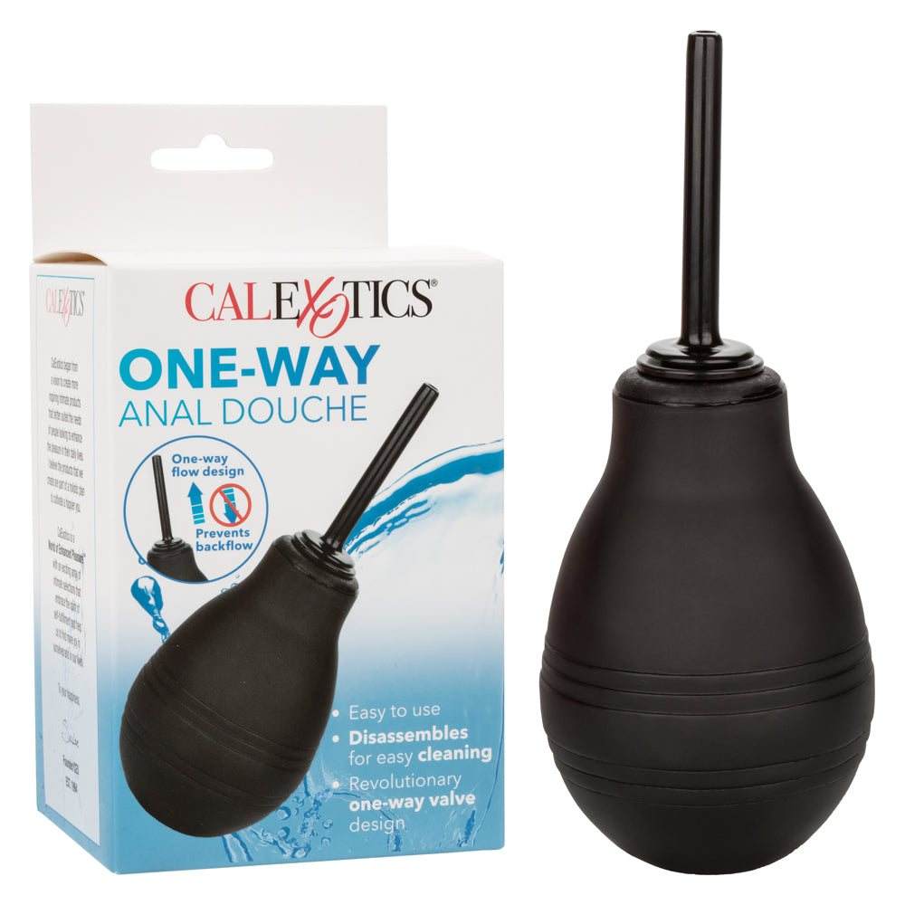 One Way Anal Douche black with one-way valve, ergonomic nozzle, and squeeze bulb for hygienic and comfortable cleansing.