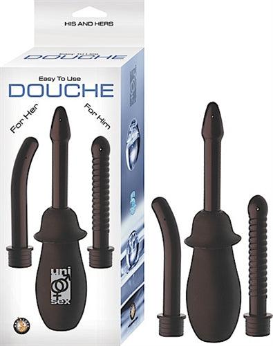 Unisex personal hygiene solution douche with three interchangeable black attachments for customized cleansing, ergonomic design, and easy maintenance.