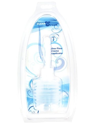 Clear disposable enema douche applicator in retail packaging for personal hygiene and cleansing