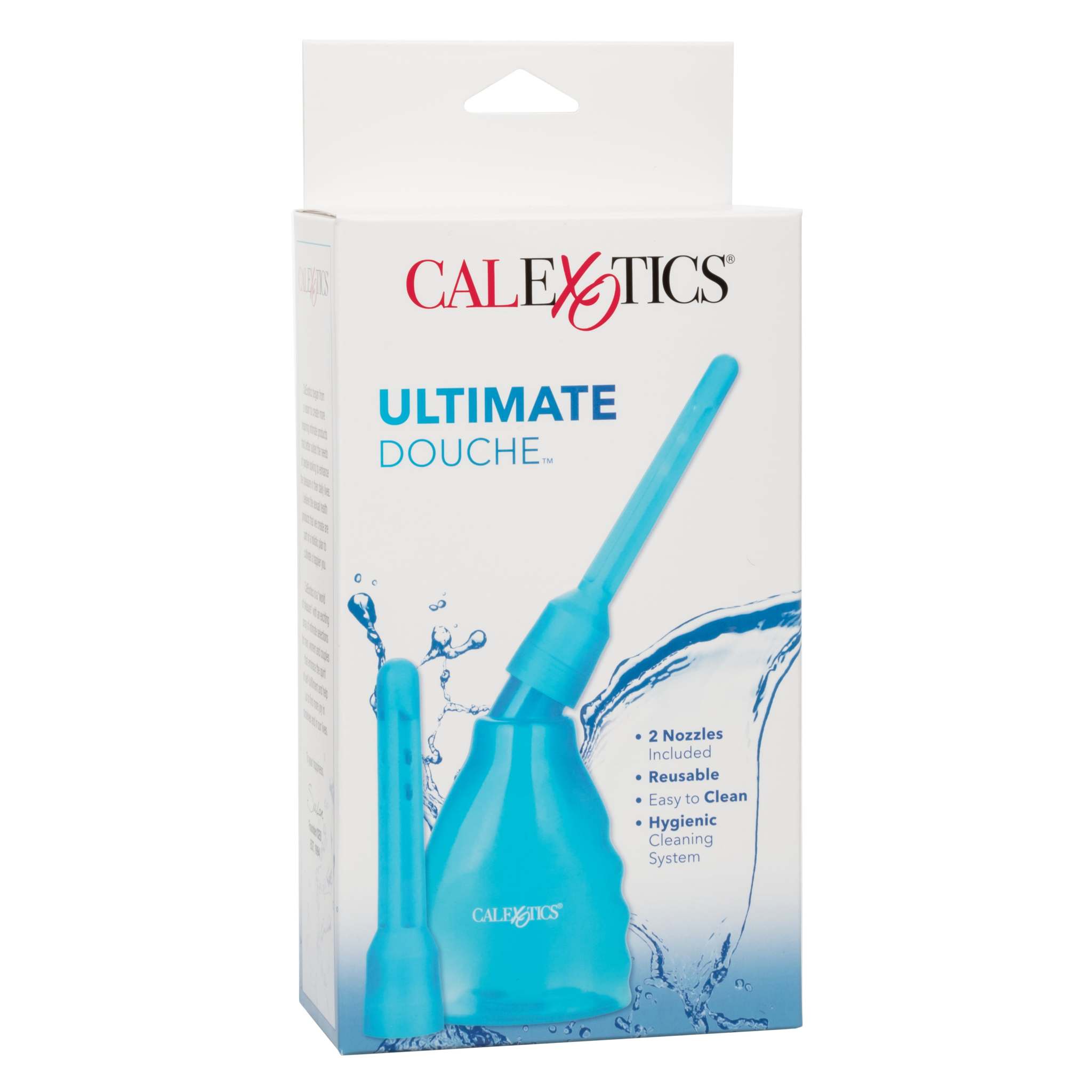 CalExotics Ultimate Douche with ergonomic design, 2 nozzles, reusable blue personal hygiene cleanser