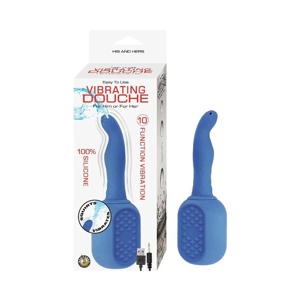 Nasstoys Vibrating Douche in blue silicone with 10-function vibration and rechargeable design.