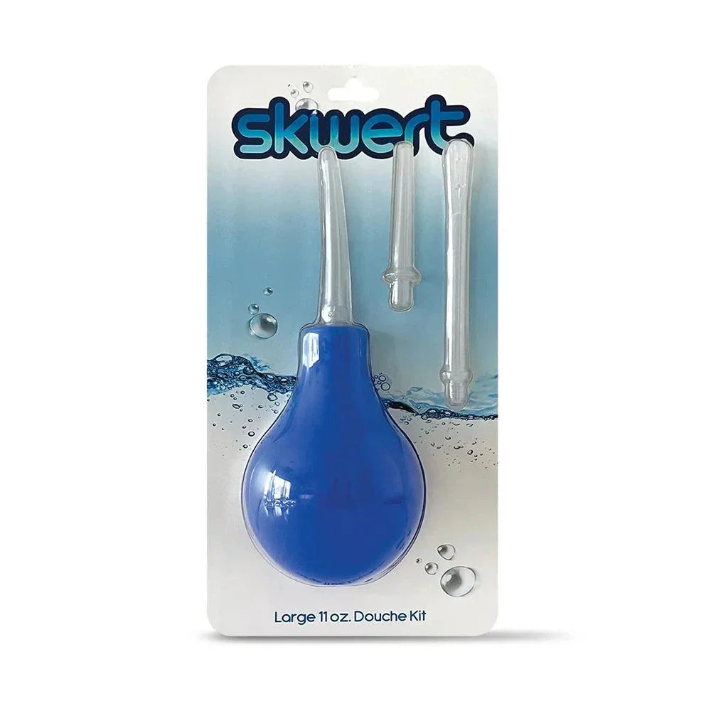 Skwert Large 11 oz. douche kit with blue bulb and three translucent wands for personal hygiene and travel use