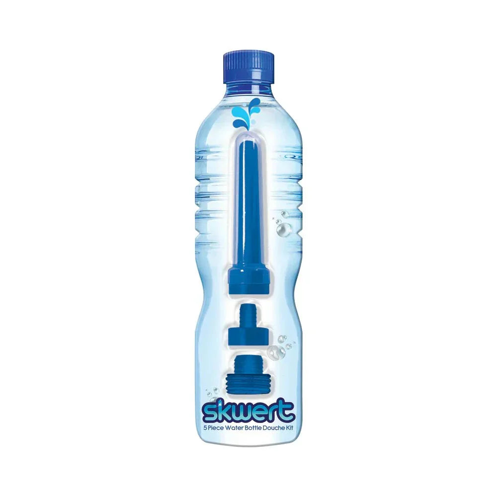 Skwert Water Bottle Douche with silicone nozzle and adapters for portable hygiene cleaning.