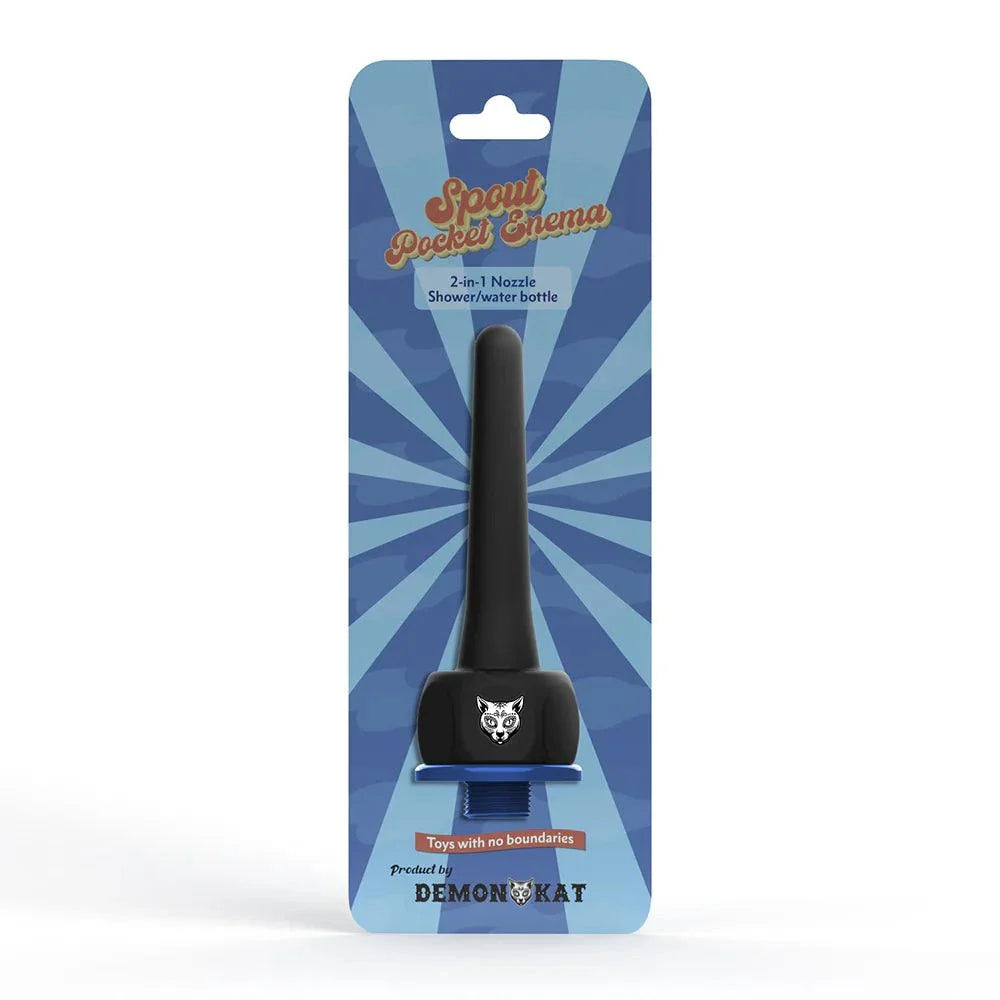 Demon Kat Spout Pocket Enema 2-in-1 silicone nozzle for shower and water bottle use.