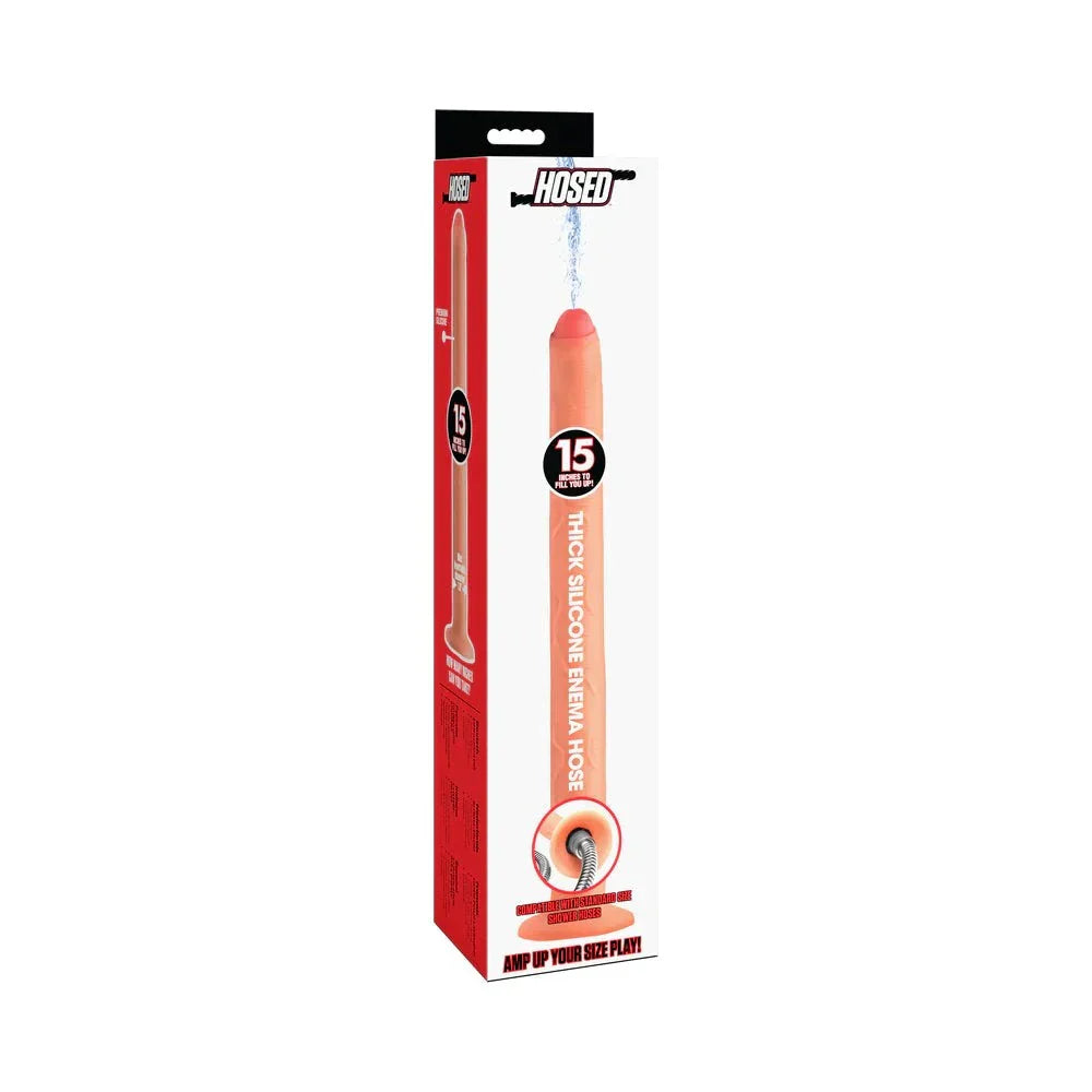 Hosed 15 in. thick silicone enema hose with realistic design and durable base for shower connection
